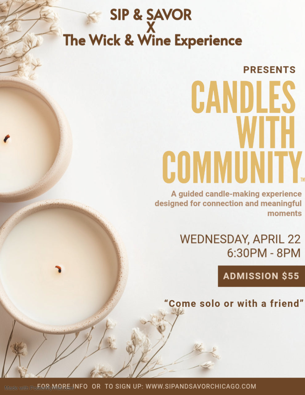 Candles With Community: A Sip and Savor Experience (Wednesday April 22nd 6:30pm-8pm)
