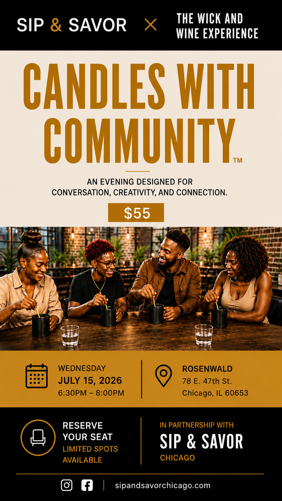 Candles With Community: A Sip and Savor Experience (Wednesday July 15th 6:30pm-8pm)