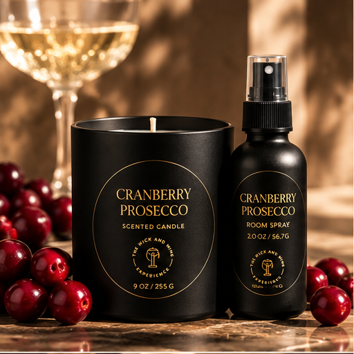 Cranberry Prosecco candle and room spray duo