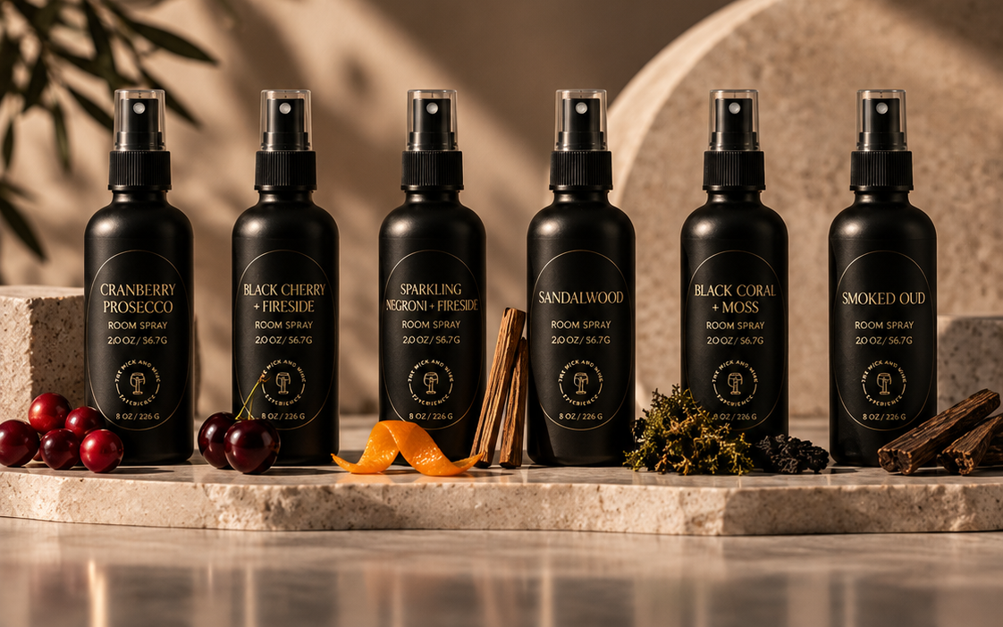 Fall room spray collection in modern warm luxury styling