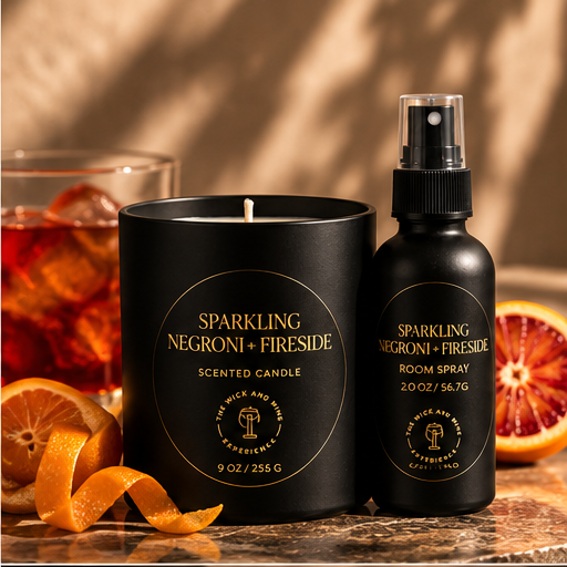 Sparkling Negroni and Fireside candle and room spray duo